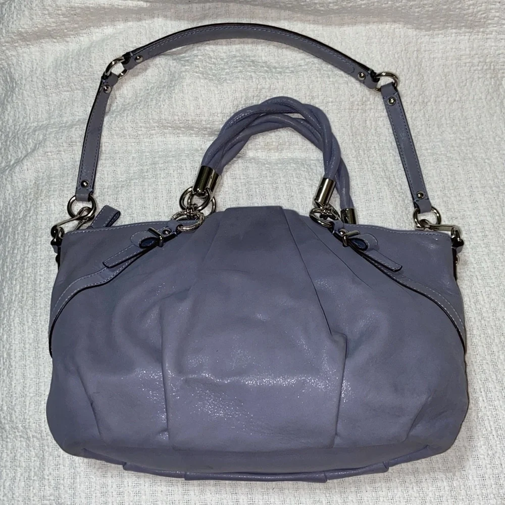 Coach Madison Pleated Leather Sophia Hobo Shimmer Slate Blue-Grey - F22563 bag